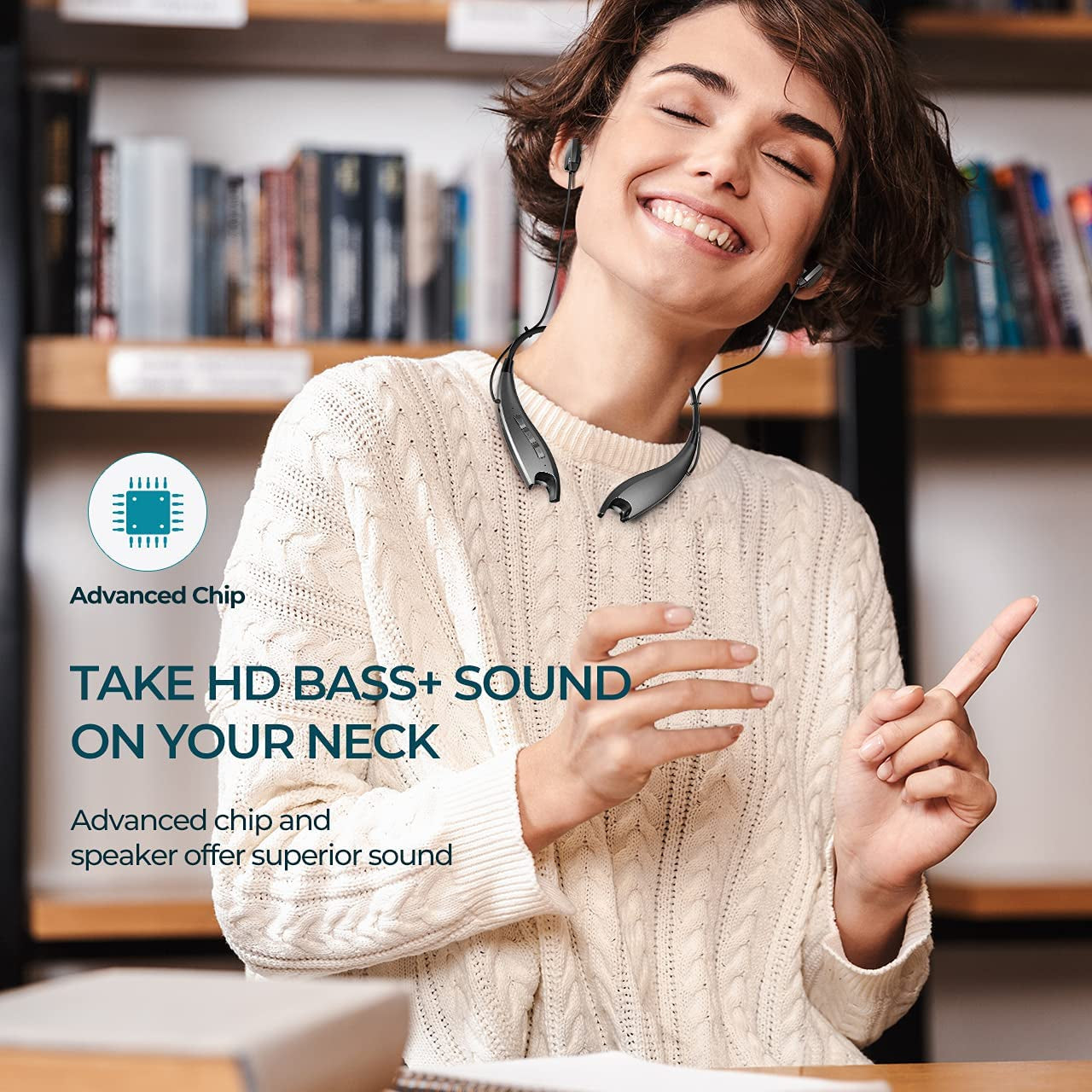 Neckband Headphones, around the Neck Bluetooth Headphones W/Noise Cancelling Mic