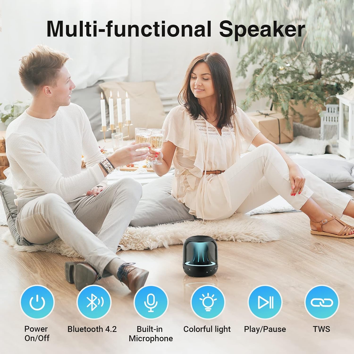 Small Portable Bluetooth Speaker Mini Bluetooth Speaker Colourful Led Lights True Wireless Stereo Speaker 164 Feet Bluetooth Range Loud Bass Built-In Mic Handsfree Call for Laptop Iphone Echo