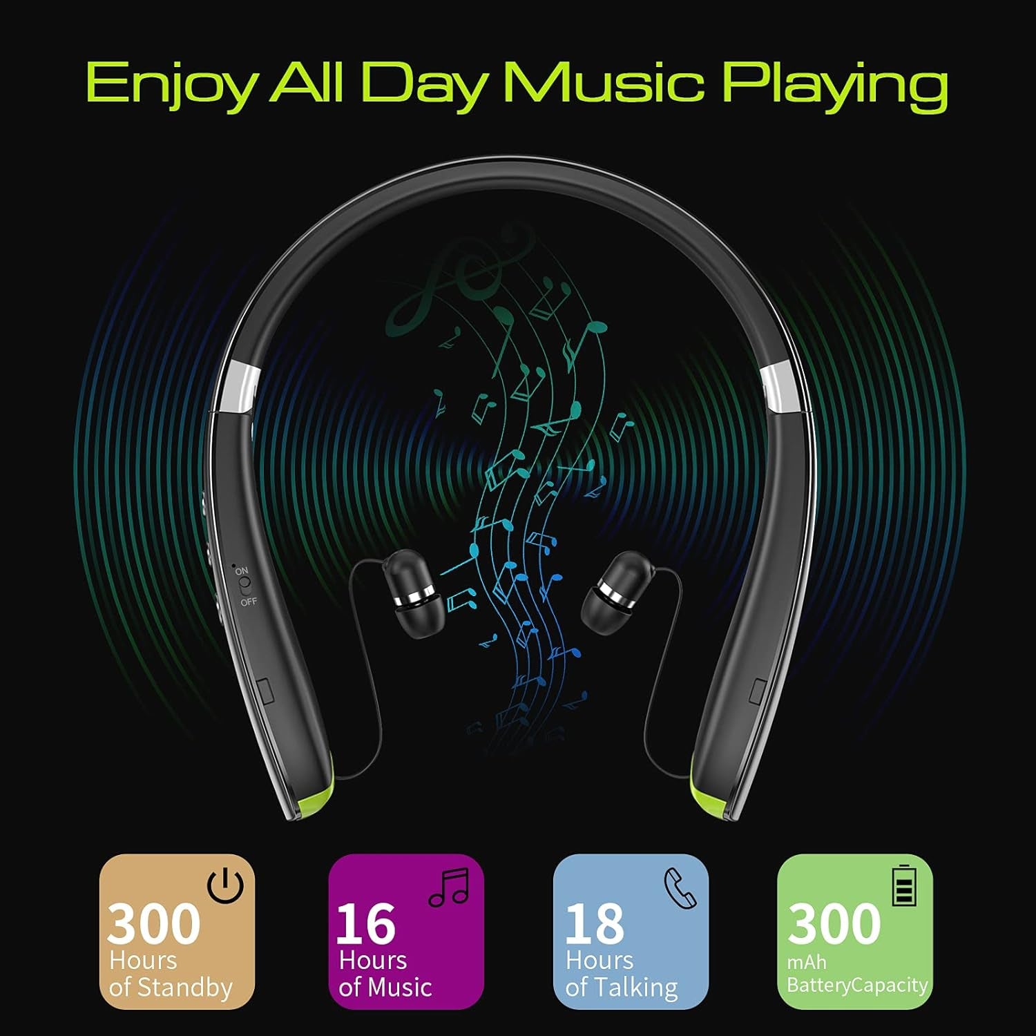 Bluetooth Headset, [2021 Upgraded] Neckband Bluetooth Headphones with Retractable Earbuds, Noise Cancelling Stereo Wireless Earphones with Mic for Sports Office (With Carry Case)