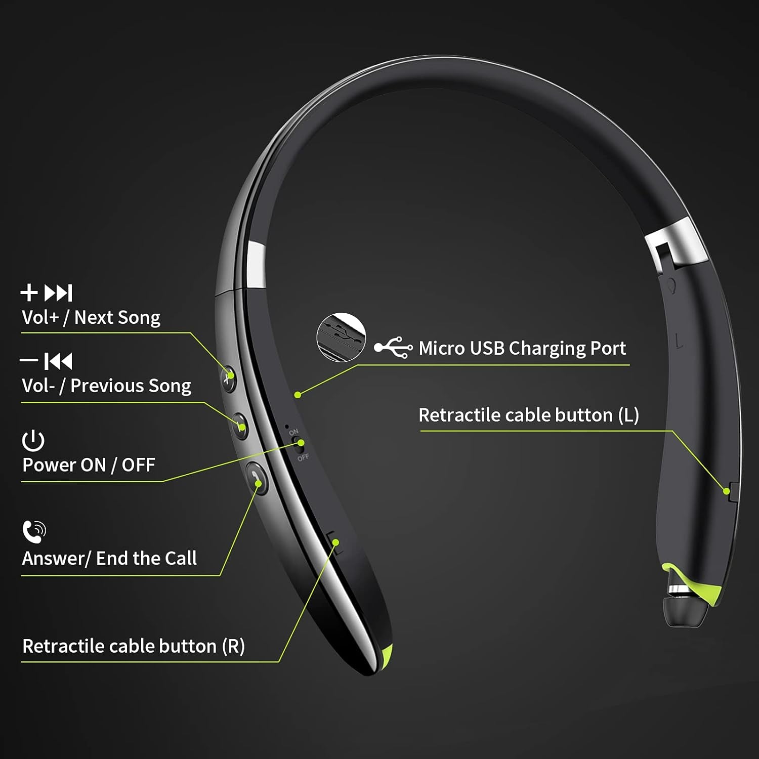 Bluetooth Headset, [2021 Upgraded] Neckband Bluetooth Headphones with Retractable Earbuds, Noise Cancelling Stereo Wireless Earphones with Mic for Sports Office (With Carry Case)