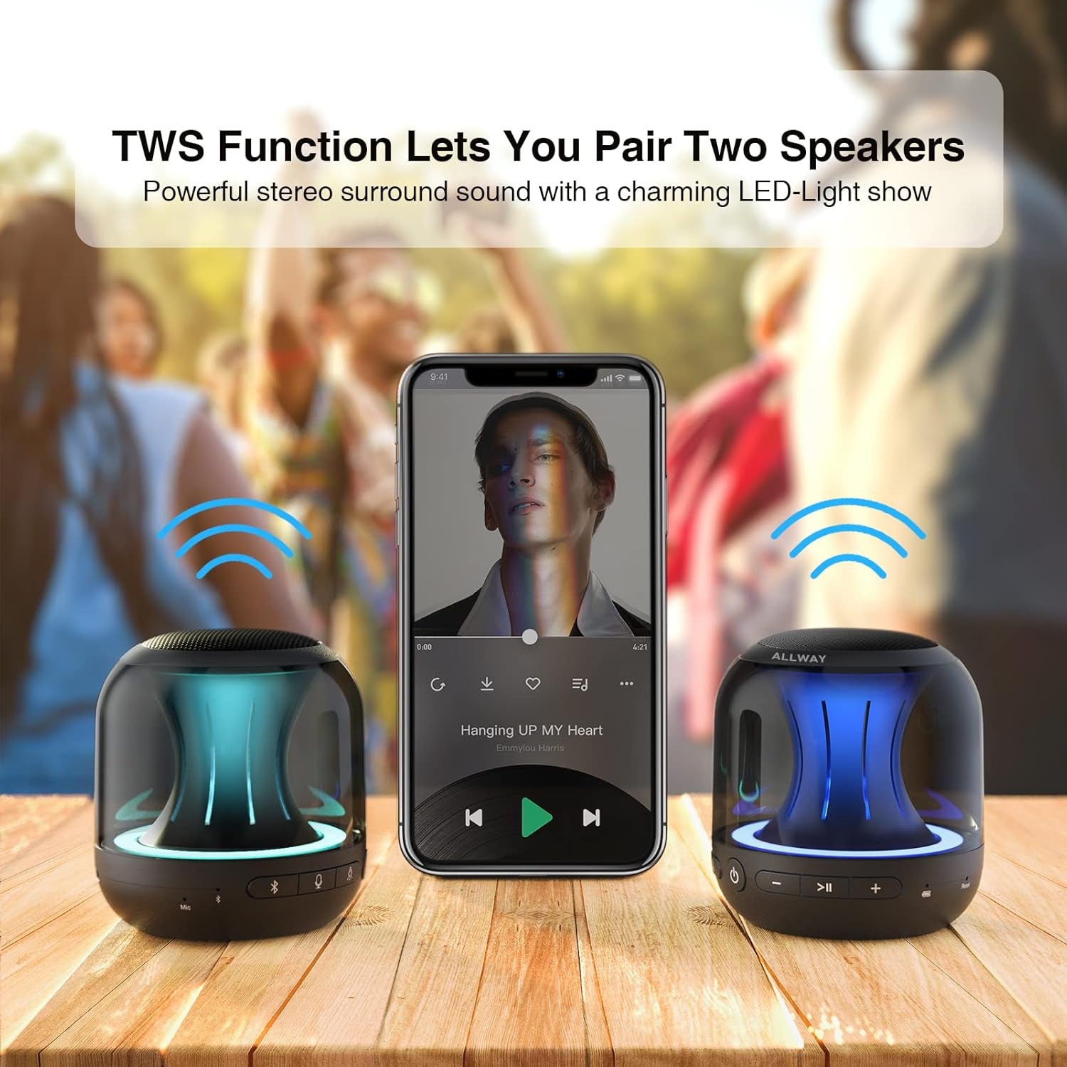 Small Portable Bluetooth Speaker Mini Bluetooth Speaker Colourful Led Lights True Wireless Stereo Speaker 164 Feet Bluetooth Range Loud Bass Built-In Mic Handsfree Call for Laptop Iphone Echo
