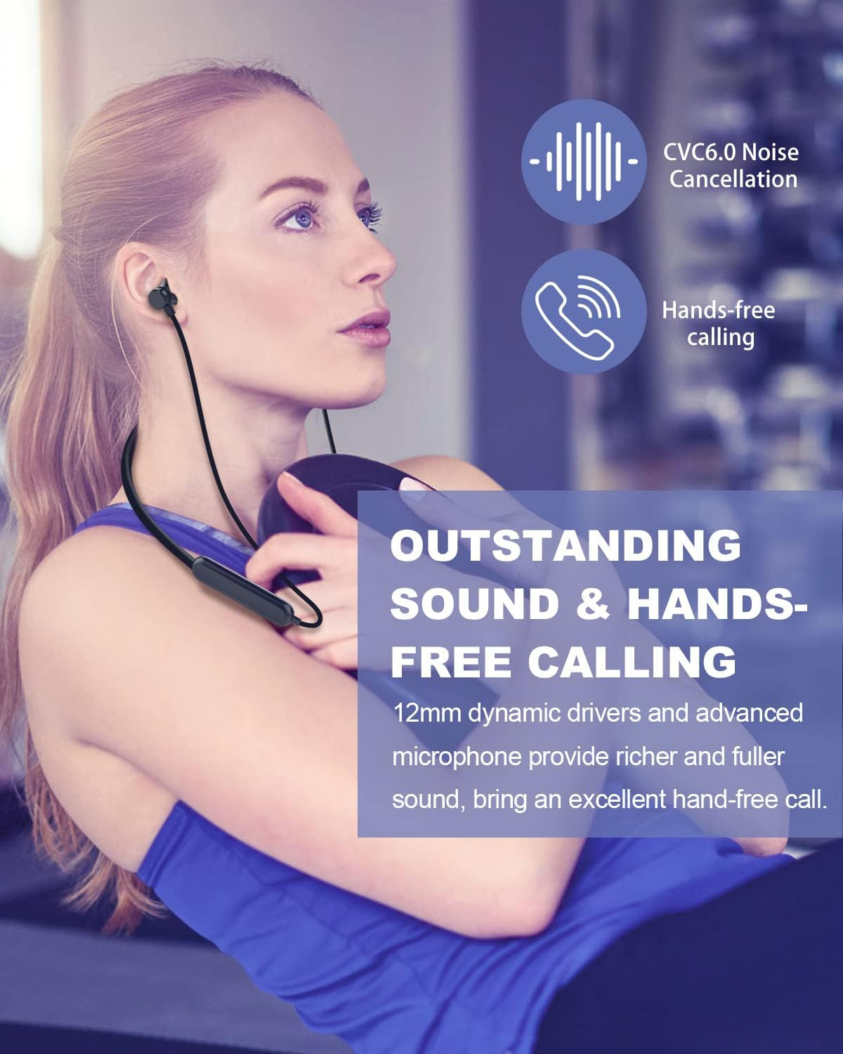 Bluetooth Headphones Neckband 20Hrs Playtime V5.0 Wireless Headset Sport Noise Cancelling Earbuds W/Mic for Gym Running Compatible with Iphone Samsung Android