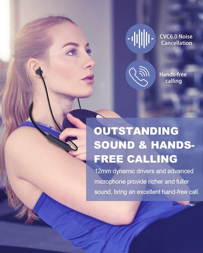 Bluetooth Headphones Neckband 20Hrs Playtime V5.0 Wireless Headset Sport Noise Cancelling Earbuds W/Mic for Gym Running Compatible with Iphone Samsung Android