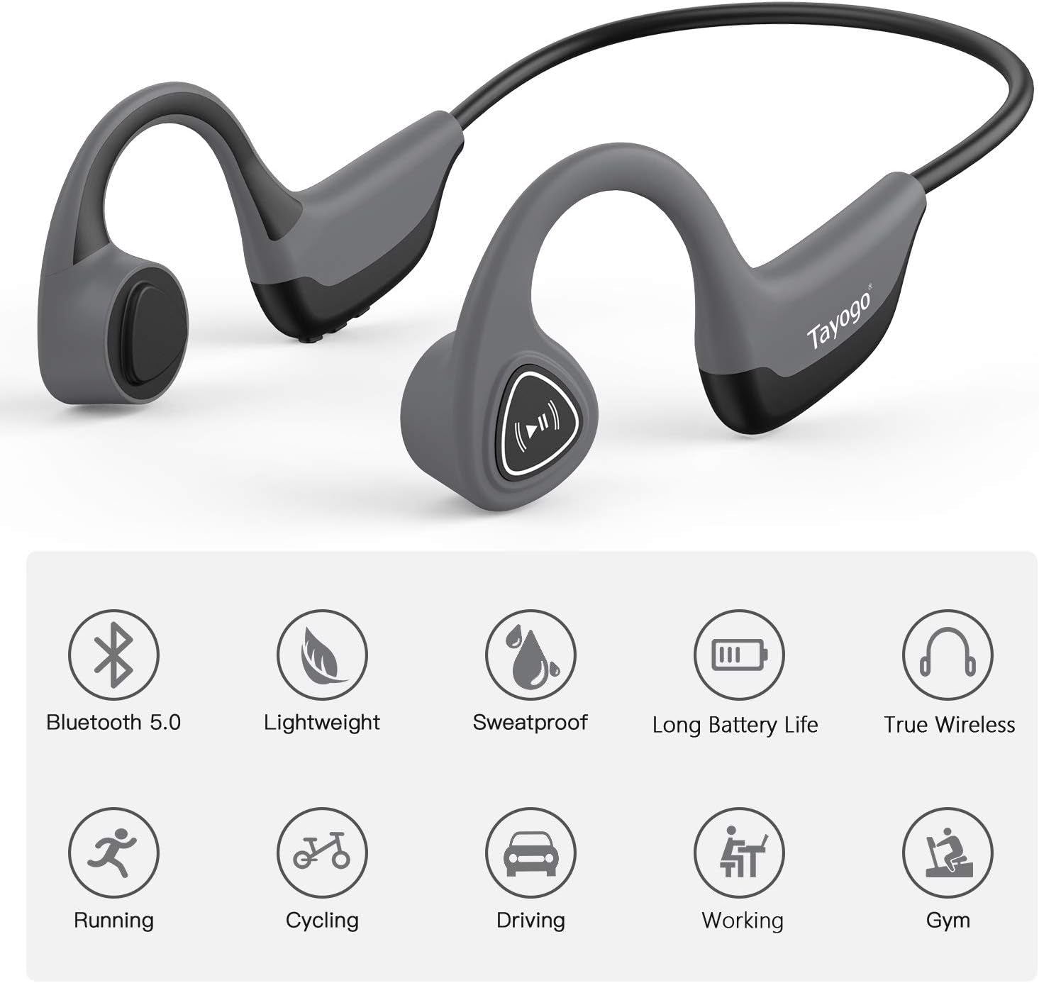 Bone Conduction Headphones, Wireless Bluetooth Bone Conducting Earbuds, Open Ear Headset with Mic, for Running, Cycling, Yoga (Almost Like-New)