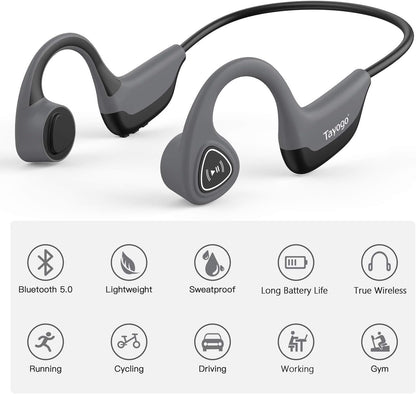 Bone Conduction Headphones, Wireless Bluetooth Bone Conducting Earbuds, Open Ear Headset with Mic, for Running, Cycling, Yoga (Almost Like-New)
