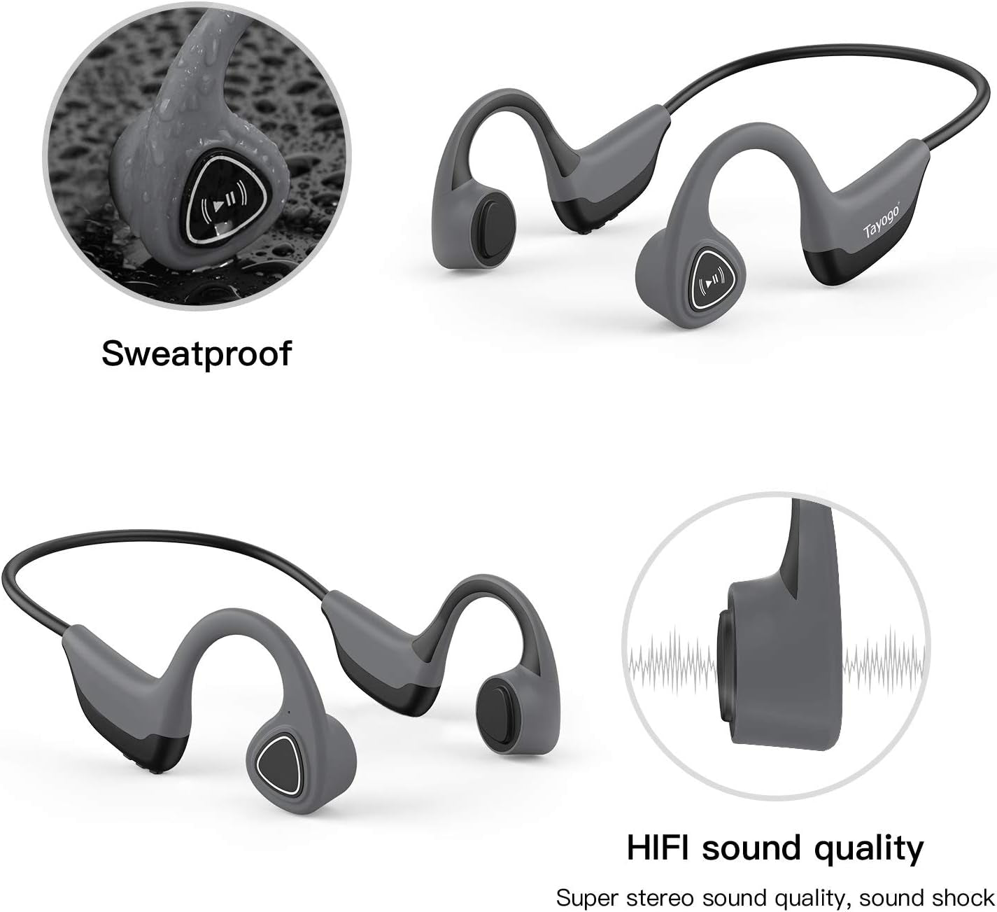 Bone Conduction Headphones, Wireless Bluetooth Bone Conducting Earbuds, Open Ear Headset with Mic, for Running, Cycling, Yoga (Almost Like-New)