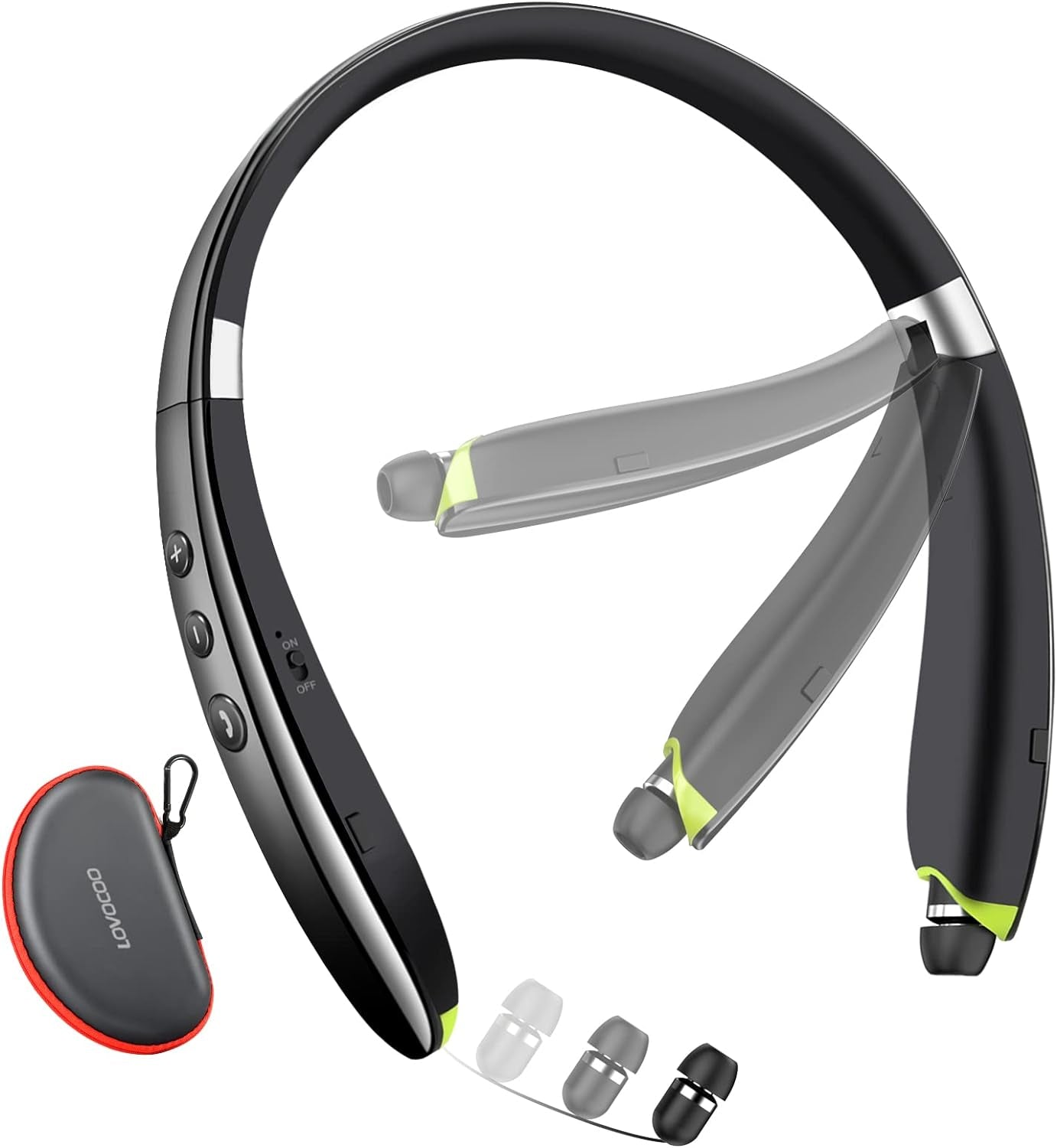 Bluetooth Headset, [2021 Upgraded] Neckband Bluetooth Headphones with Retractable Earbuds, Noise Cancelling Stereo Wireless Earphones with Mic for Sports Office (With Carry Case)