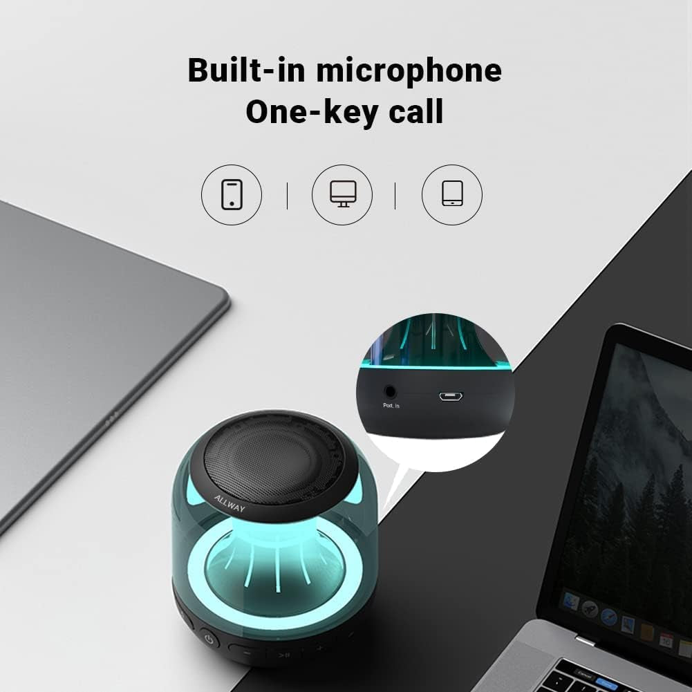 Small Portable Bluetooth Speaker Mini Bluetooth Speaker Colourful Led Lights True Wireless Stereo Speaker 164 Feet Bluetooth Range Loud Bass Built-In Mic Handsfree Call for Laptop Iphone Echo