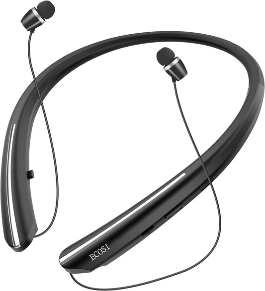 Bluetooth Headphones,  Bluetooth 5.0 Neckband Wireless Headphones with CVC 8.0 Mic & Retractable Earbuds,Stereo Headset Earphones Compatible with Iphone Sony Samsung LG Android (Black)